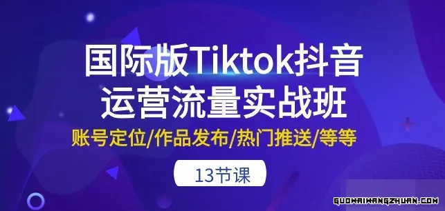 国际版TIKTOK抖音运营流量实战班：账号定位/作品发布/热门推送/等等（13节）