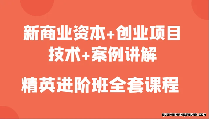 新商业资本+创业项目，技术+案例讲解，精英进阶班全套课程