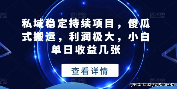 私域稳定持续项目，傻瓜式搬运，利润较大，小白单日收益几张【揭秘】