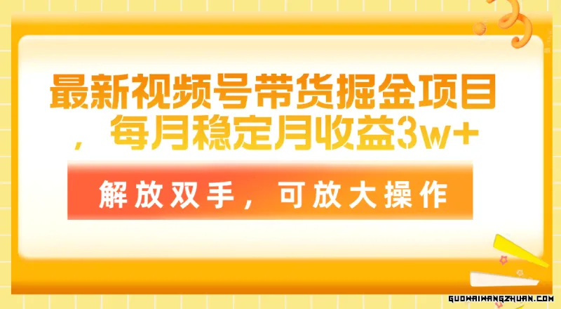 全新视频号带货掘金项目，每月稳定月收益3w+，解放双手，可放大操作