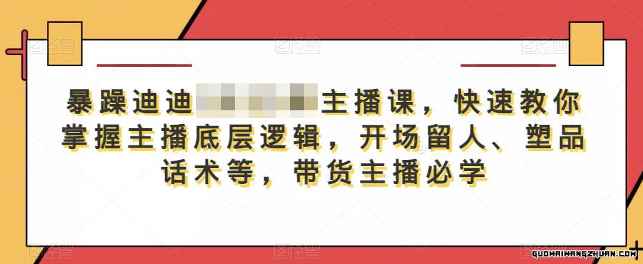 暴躁迪迪主播课，快速教你掌握主播底层逻辑，开场留人、塑品话术等，带货主播必学