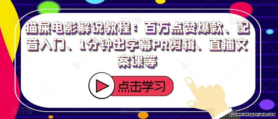 猫屎电影解说教程：百万点赞爆款、配音入门、1分钟出字幕PR剪辑、直播文案课等