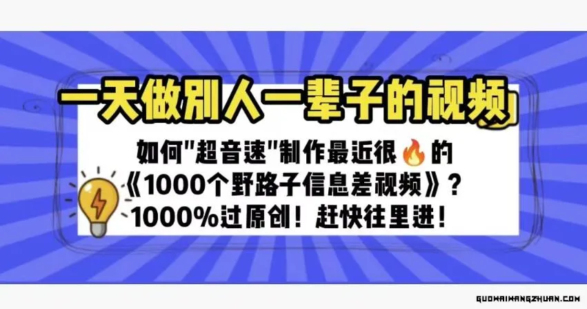 一天做完别一辈子的视频制作相当近很火的《1000个野路子信息差》完全过原创【揭秘】