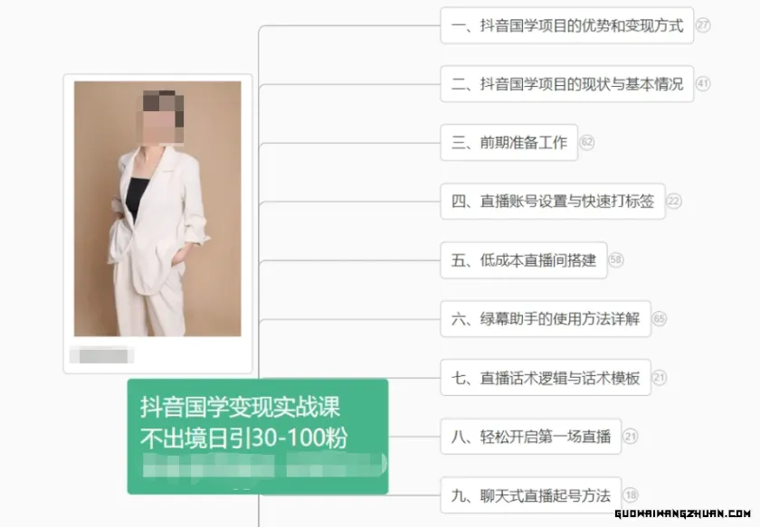 抖音国学变现项目：不出境日引30-100粉 实战课程