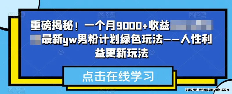 重磅揭秘！一个月9000+收益YW男粉计划绿色玩法——人性利益更新玩法