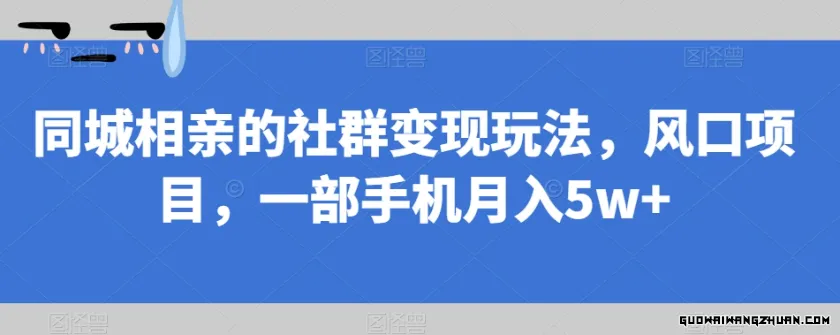 同城相亲的社群变现玩法，风口项目，一部手机月入5W+【揭秘】