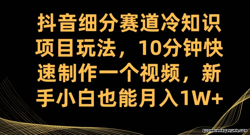 抖音细分赛道冷知识项目玩法，10分钟快速制作一个视频，新手小白也能月入1W+【揭秘】