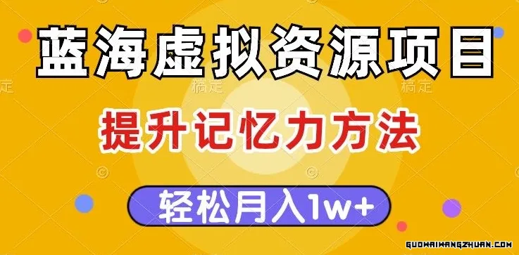 蓝海虚拟资源项目，提升记忆力方法，多种变现方式，轻松月入1W+【揭秘】