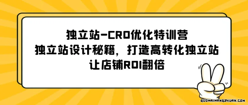 独立站-CRO优化特训营，独立站设计秘籍，打造高转化独立站，让店铺ROI翻倍