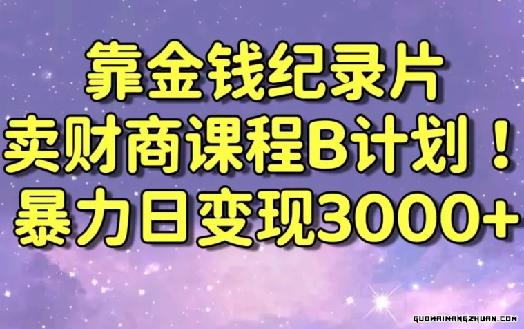 财经纪录片联合财商课程的变现策略，暴力日变现3000+，喂饭级别教学【揭秘】