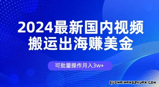 2024全新中文视频搬运出海赚美金，可批量操作月入3w