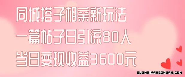 同城搭子相亲新玩法一篇帖子引流80人，当日变现3600元(项目教程+实操教程)【揭秘】