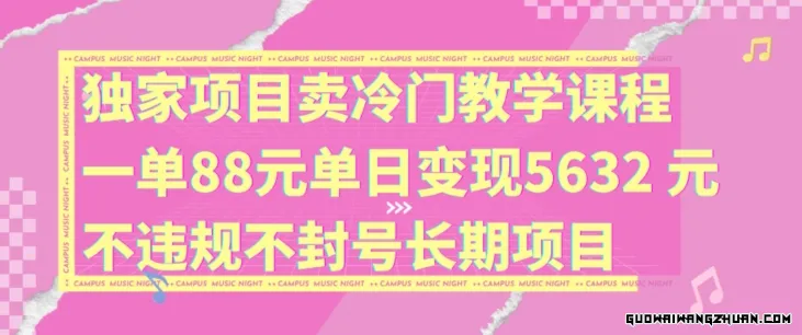 独享项目卖冷门教学课程，一单88元，单日变现5632元，不违规不封号，长期项目【揭秘】