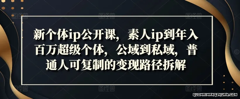 新个体IP公开课，素人IP到年入百万超级个体，公域到私域，普通人可复制的变现路径拆解