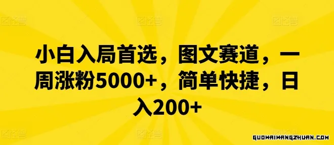 小白入局首选，图文赛道，一周涨粉5000+，简单快捷，日入200+