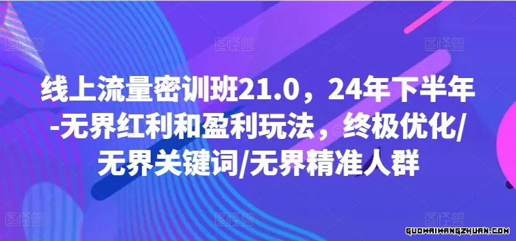 线上流量密训班21.0，24年下半年-无界红利和盈利玩法，高级优化/无界关键词/无界精准人群