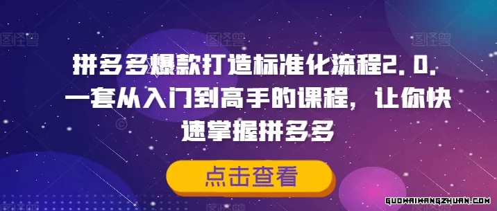 拼多多爆款打造标准化流程2.0，一套从入门到高手的课程，让你快速掌握拼多多