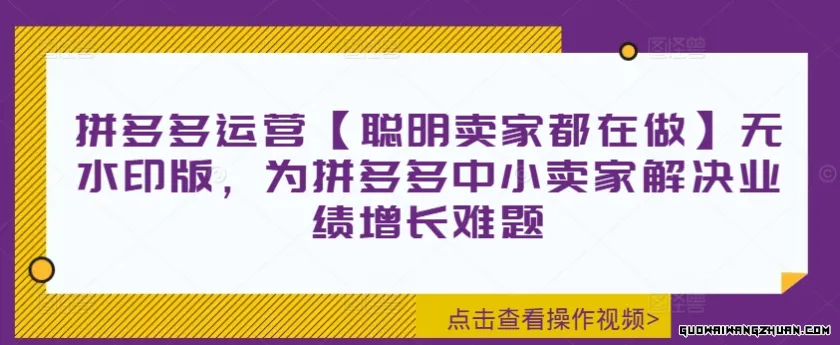 拼多多运营【聪明卖家都在做】无水印版，为拼多多中小卖家解决业绩增长难题