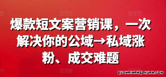 爆款短文案营销课，一次解决你的公域→私域涨粉、成交难题