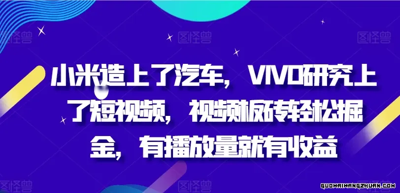 小米造上了汽车，VIVO研究上了短视频，视频板砖轻松掘金，有播放量就有收益