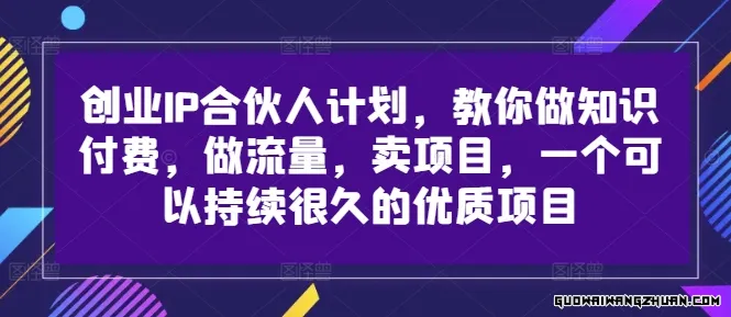 创业IP合伙人计划，教你做知识付费，做流量，卖项目，一个可以持续很久的优质项目