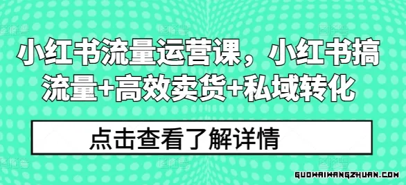 小红书流量运营课，小红书搞流量+高效卖货+私域转化