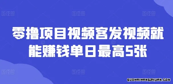 零撸项目：视频客发视频就能赚钱，单日最高5张