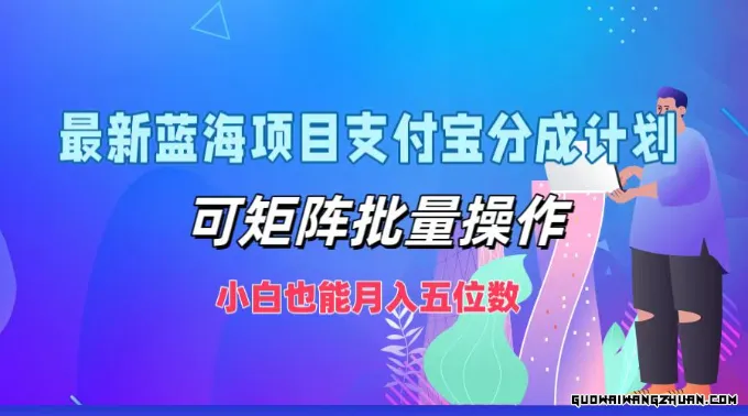 全新蓝海项目支付宝分成计划，可矩阵批量操作，小白也能月入五位数