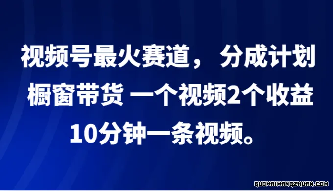 视频号爆火赛道， 分成计划， 橱窗带货，一个视频2个收益，10分钟一条视频