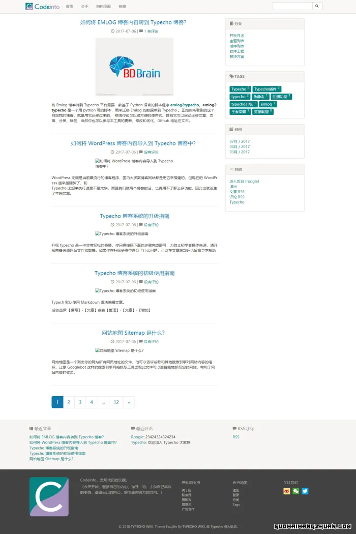 Typecho 基于 Bootstrap 的博客主题 Easylife