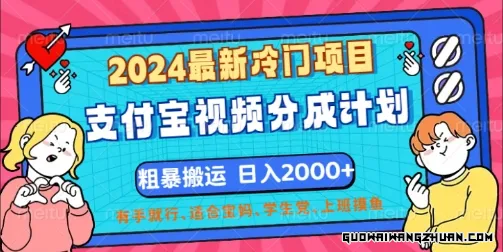 冷门项目，支付宝视频分成计划，直接粗暴搬运，有手就行