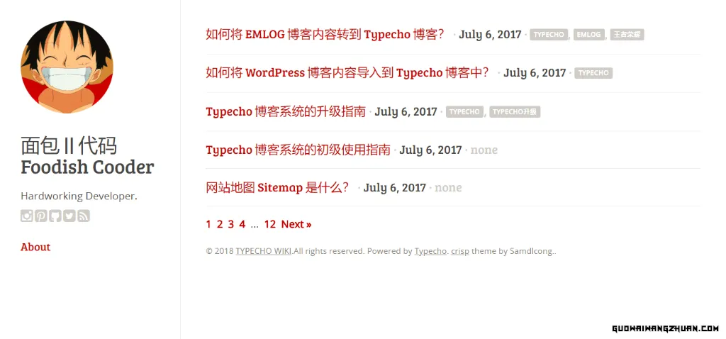 Typecho 书页式简约主题 Crisp