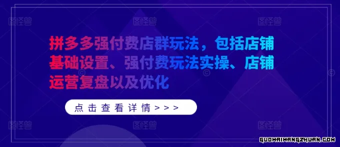 拼多多强付费店群玩法，包括店铺基础设置、强付费玩法实操、店铺运营复盘以及优化