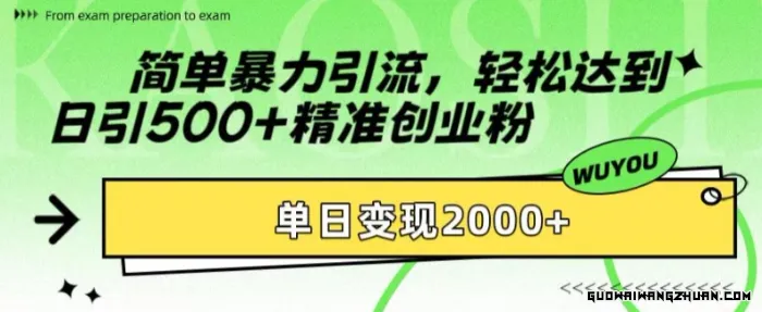 简单粗暴引流，轻松达到日引500+精准创业粉，单日变现2k【揭秘】