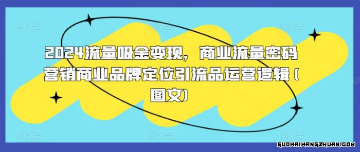 流量吸金变现，商业流量密码营销商业品牌定位引流品运营逻辑【图文】