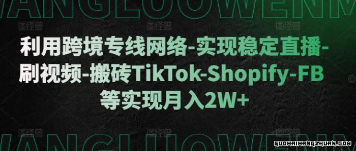 利用跨境专线网络-实现稳定直播-刷视频-搬砖TikTok-Shopify-FB等实现月入2W+【揭秘】