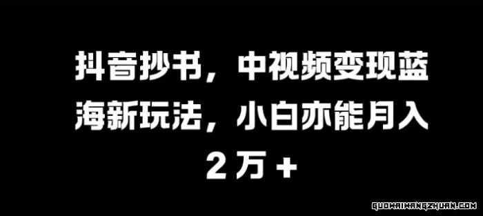 抖音抄书，中视频变现蓝海新玩法，小白亦能月入过W【揭秘】