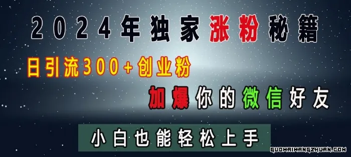 独家涨粉秘籍，日引流300+创业粉，加爆你的微信好友，小白也能轻松上手