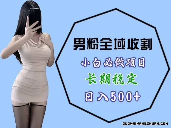 男粉项目全域收割，小白必做项目，长期稳定，稳定日入几张【揭秘】
