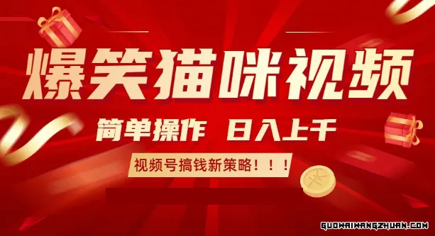 爆笑猫咪视频：简单操作，日入过K，视频号搞钱新策略【揭秘】