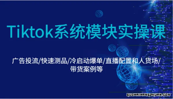 Tiktok系统模块实操课：广告投流/快速测品/冷启动爆单/直播配置和人货场/带货案例等